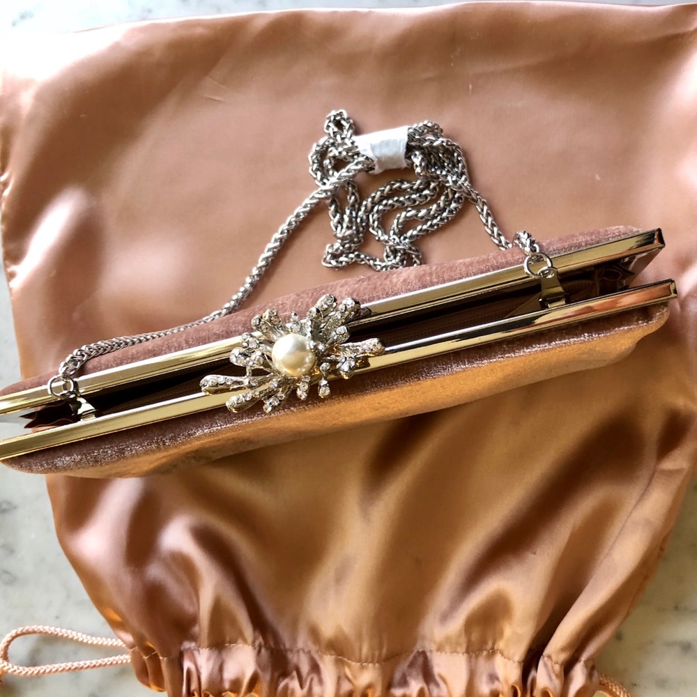 BHLDN Blush Velvet wedding clutch